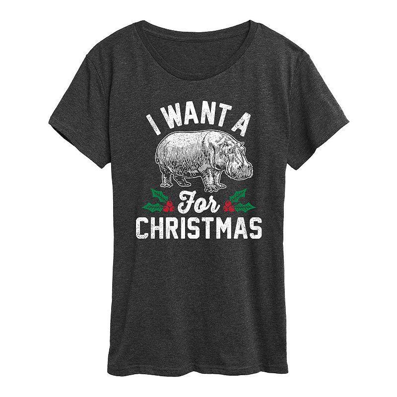 Plus I Want A Hippopotamus Graphic Tee, Womens Grey Gray Product Image