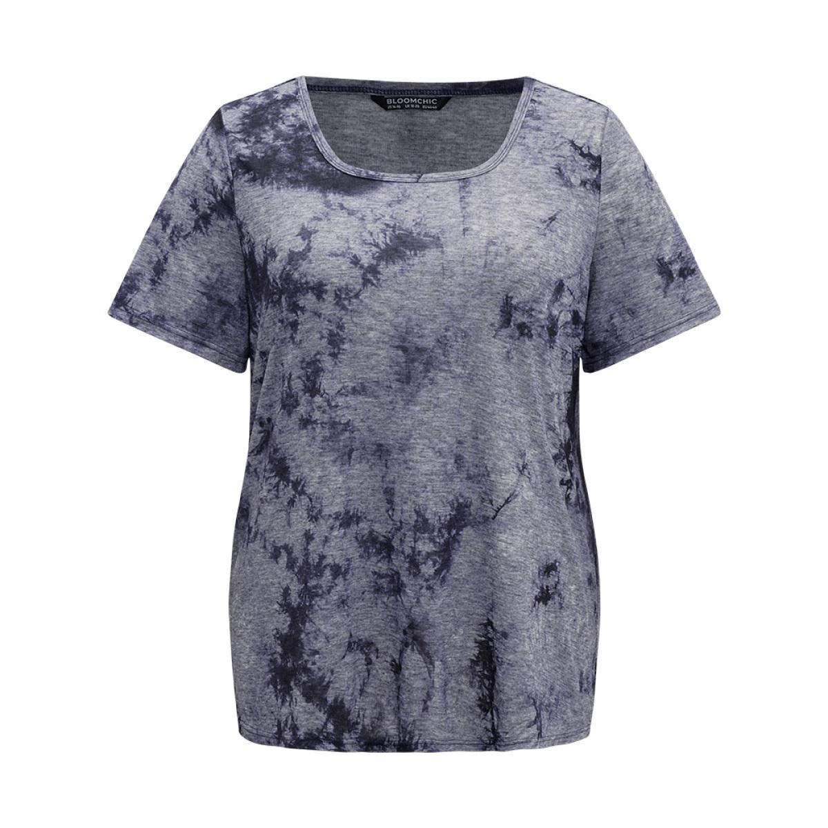Plus Size Tie Dye Square Neck T-shirt Multicolor Women Casual Tie Dye Tie Dye Square Neck Dailywear T-shirts BloomChic 14-16/1X Product Image