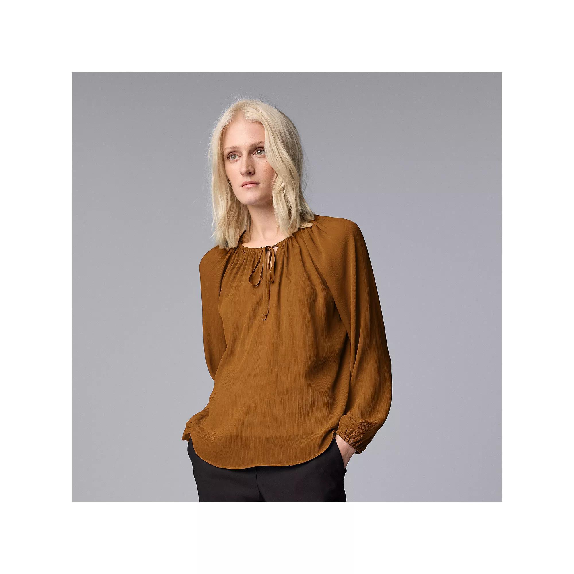 Women's Simply Vera Vera Wang Tie Front Shirred Blouse, Size: XL, Deep Red Solid Product Image
