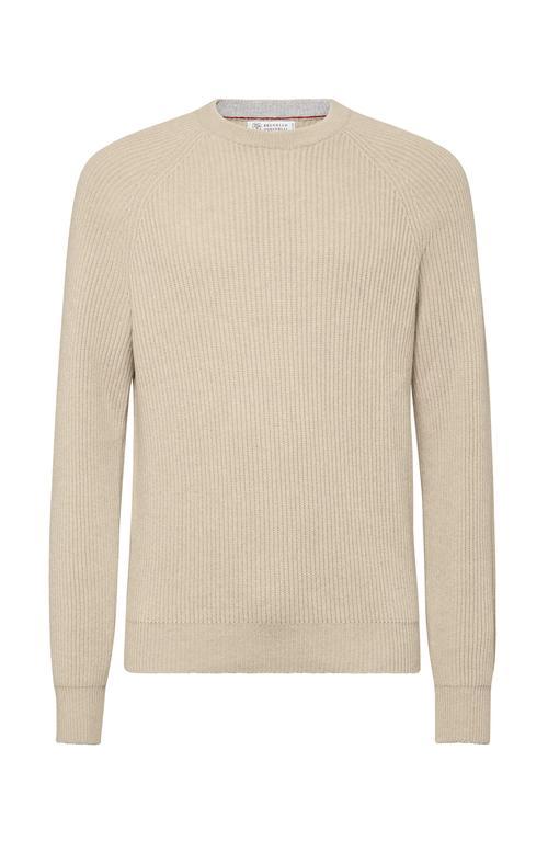 BRUNELLO CUCINELLI English Rib Knit Sweater In Beige Product Image