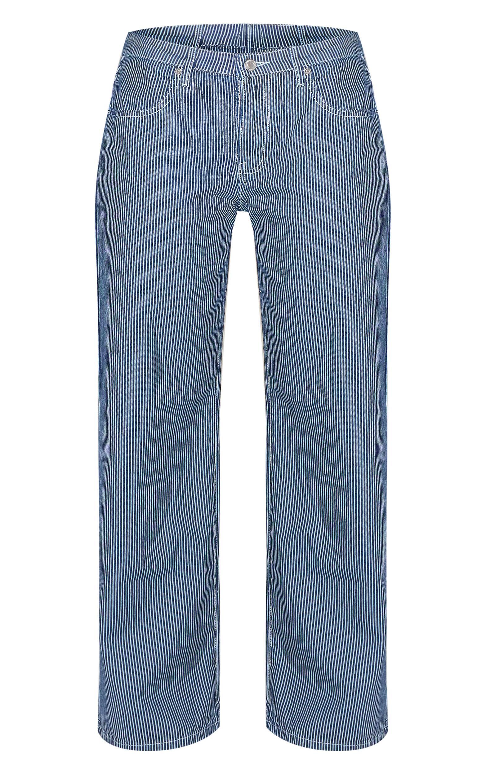 Navy Striped Low Rise Wide Leg Jeans Product Image