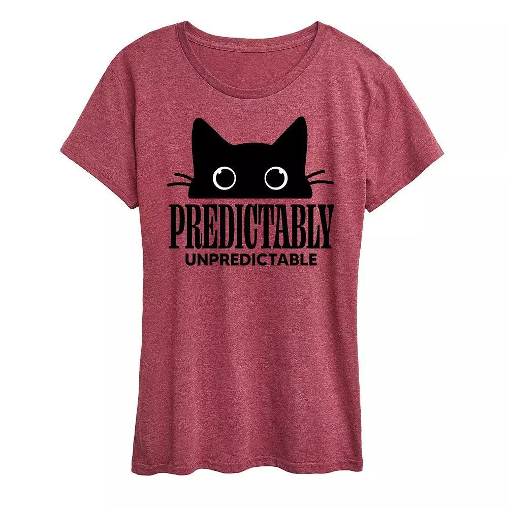 Womens Predictably Unpredictable Cat Graphic Tee, Girls Grey Wine Product Image