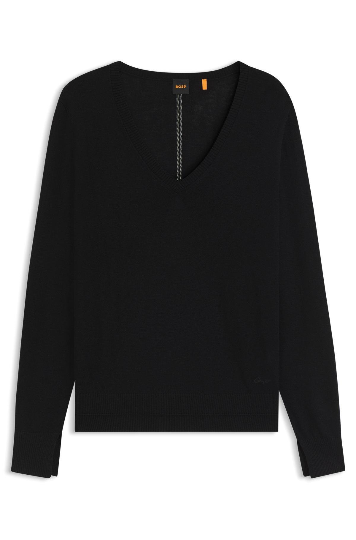 V-neck sweater with openwork stitching Product Image