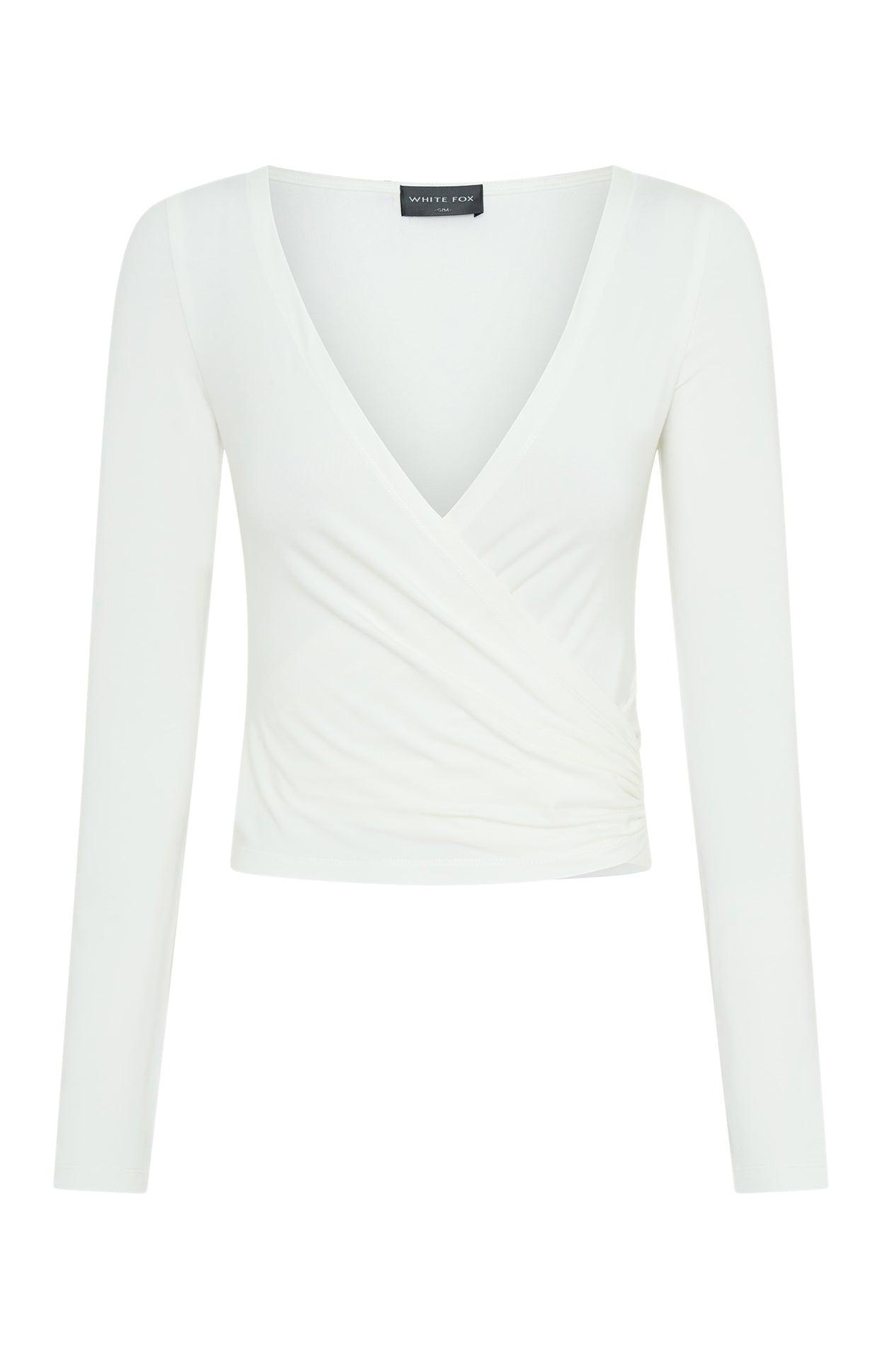 Staying Cute Long Sleeve Wrap Top Cream Product Image