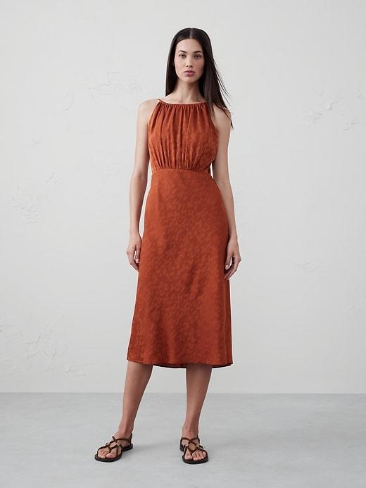 High-Neck Jacquard Midi Dress Product Image