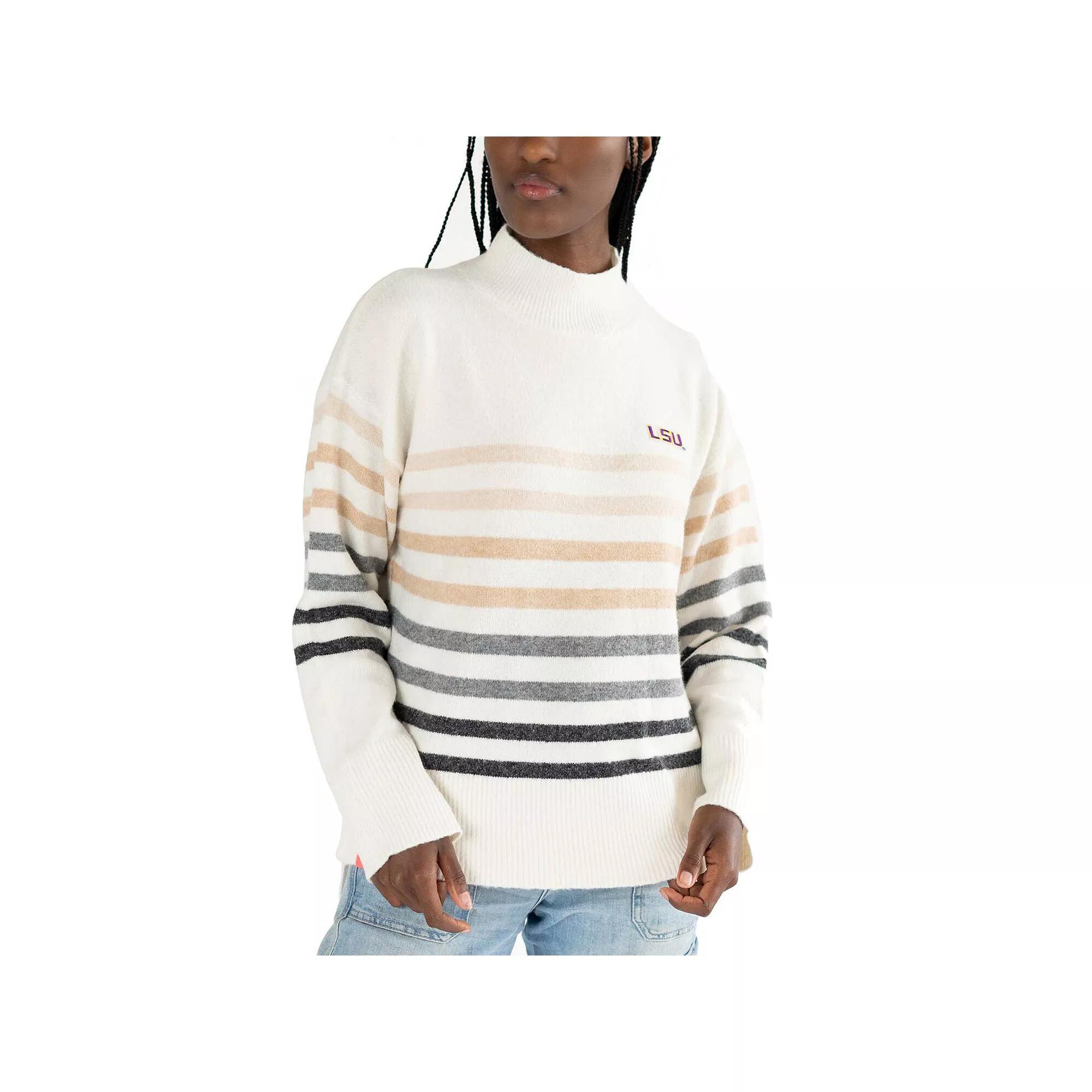 Women's Lusso  White LSU Tigers Simone Striple Mock Neck Oversized Pullover Sweatshirt, Size: Small Product Image