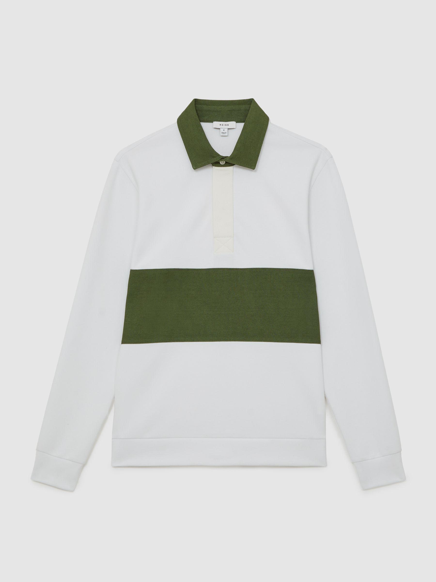Cotton Colourblock Rugby Shirt in White/Green Product Image