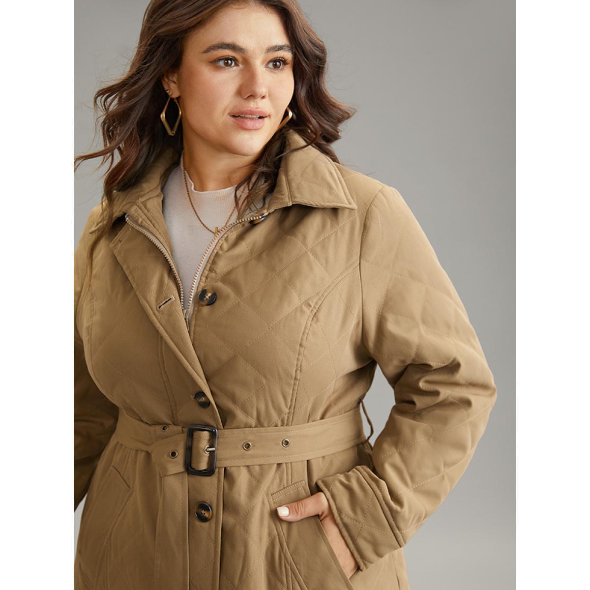 Plus Size Women Dailywear Plain No stretch 14-16/1X Pocket Belt Elegant Cotton Jackets BloomChic Product Image