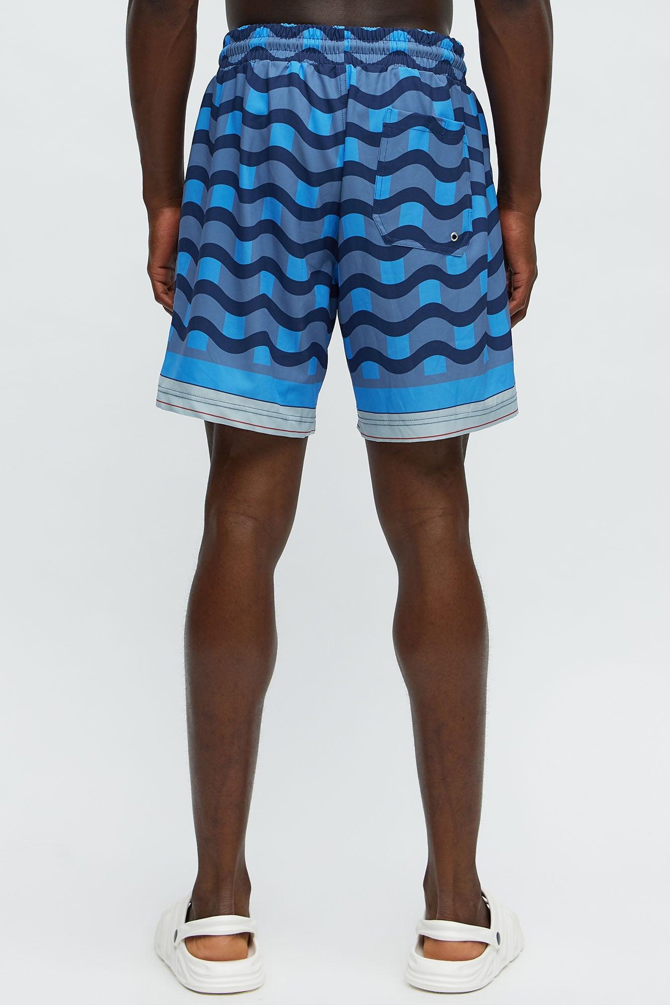 Sculpted Waves Printed Swim Classic Trunk - Blue Product Image