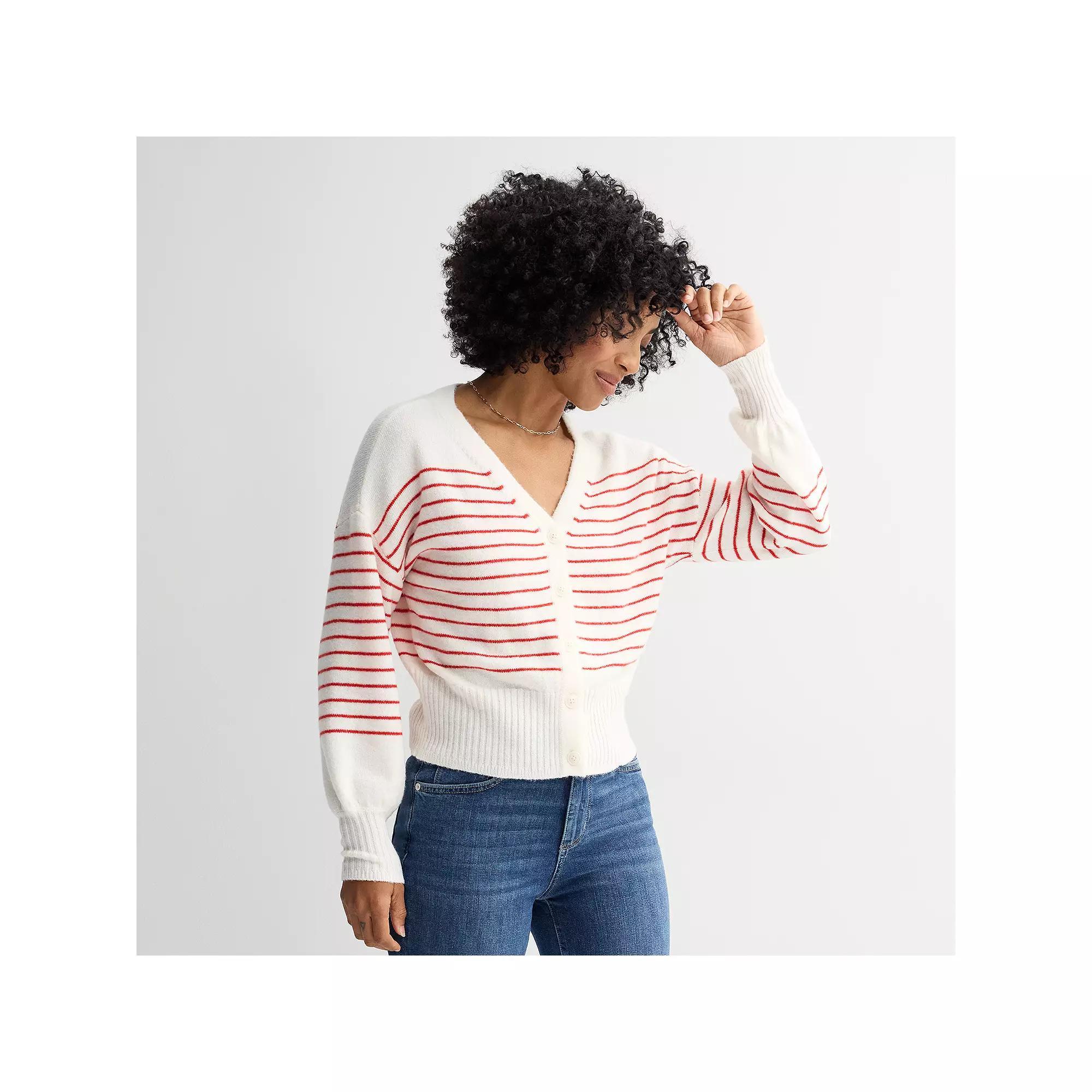 Women's Sonoma Goods For Life® Button Front Cardigan, Size: Small, Neutral Red Stripe Product Image