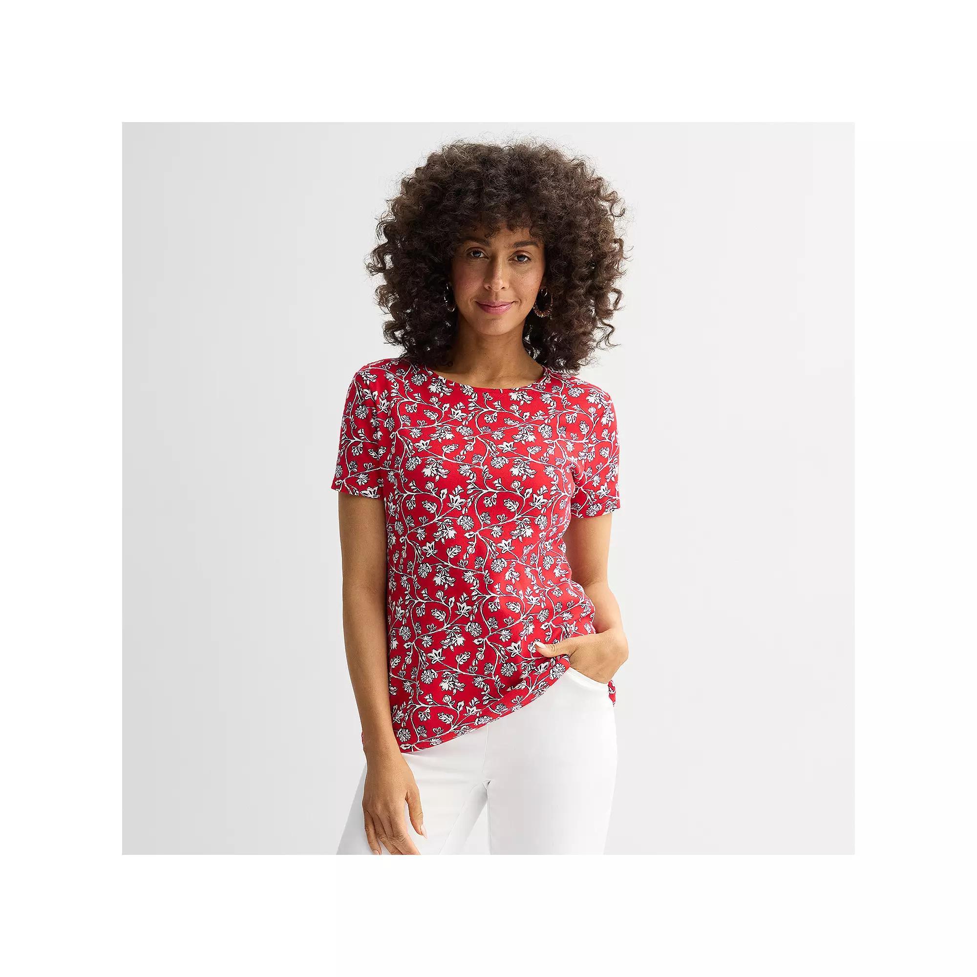 Women's Croft & Barrow® Essential Crewneck Tee, Size: XS, Blue Exploded Floral Product Image
