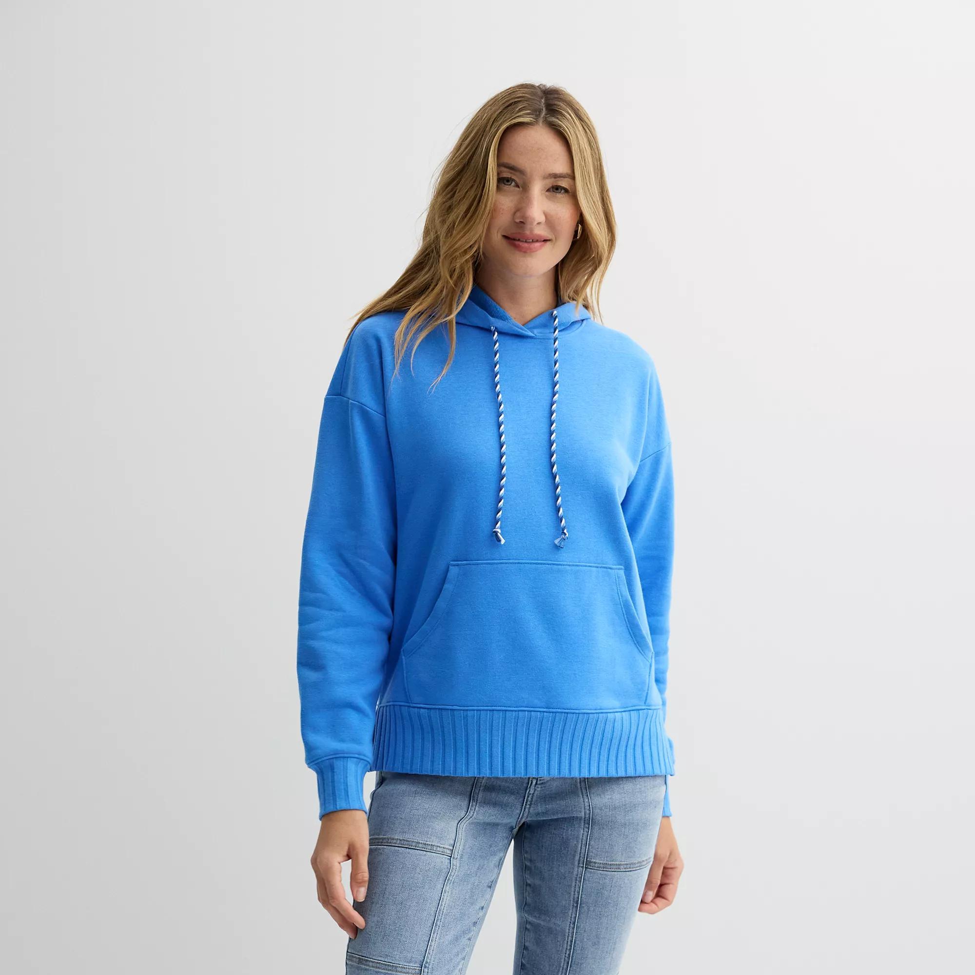 Petite Sonoma Goods For Life® Mixed Rib Hoodie, Women's, Size: Large Petite, Purple Product Image