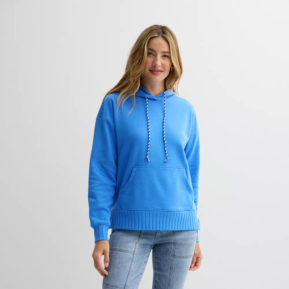 Petite Sonoma Goods For Life® Mixed Rib Hoodie, Women's, Size: Large Petite, Purple Product Image