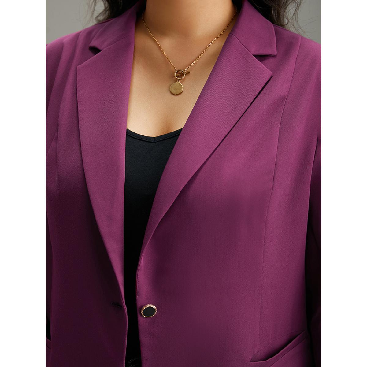 Plus Size Static-Free Plain Suit Collar Pocket Blazer RedViolet Women Work Plain Plain Sleeve Long Sleeve Suit Collar 12/L Pocket At the Office Blazers BloomChic Product Image