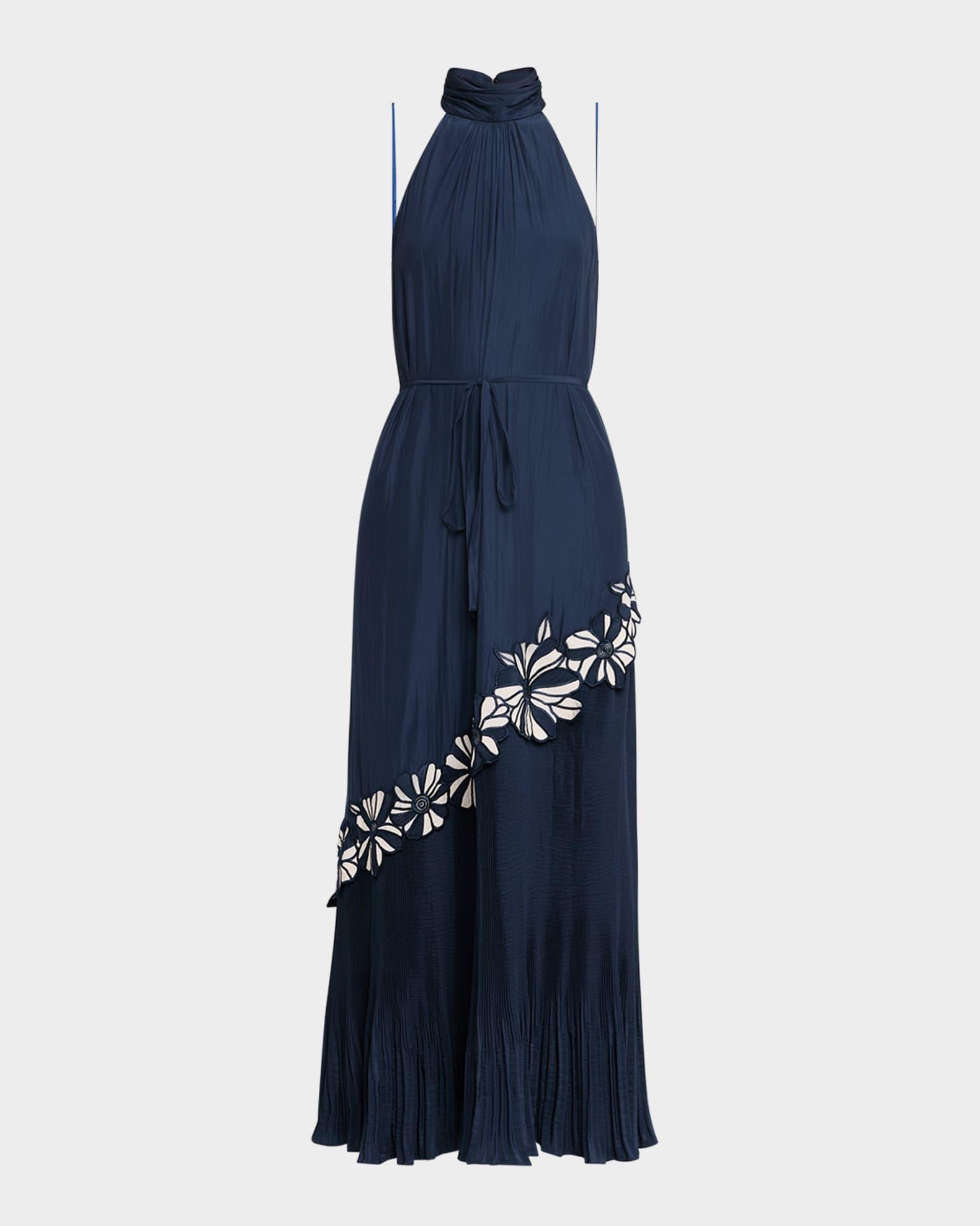 Eleah Floral Embroidered Halter Midi Dress Product Image