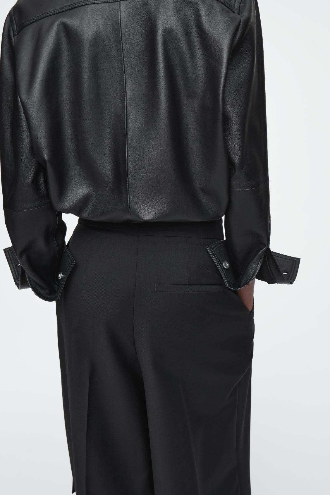 RELAXED BELTED WRAP-FRONT WOOL PANTS Product Image