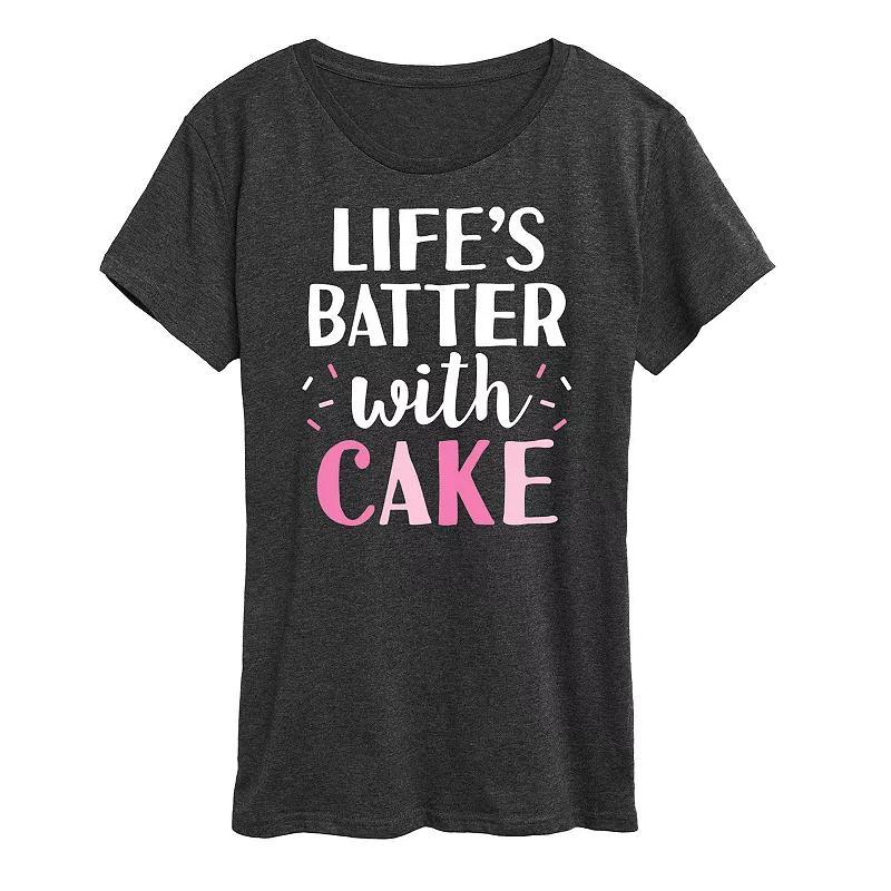 Plus Lifes Batter With Cake Graphic Tee, Womens Grey Royal Blue Product Image