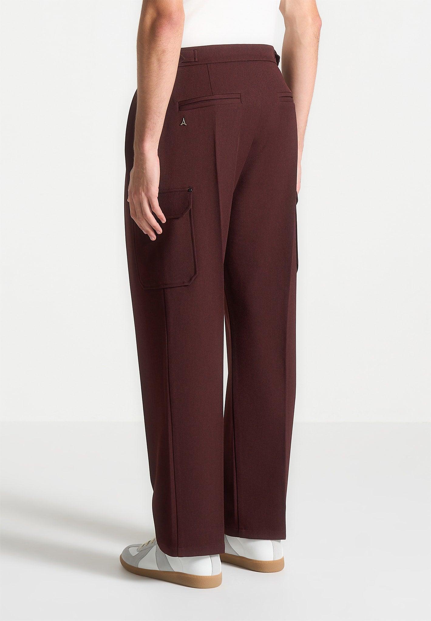 Relaxed Fit Twill Pocket Trousers - Wine Red Male Product Image