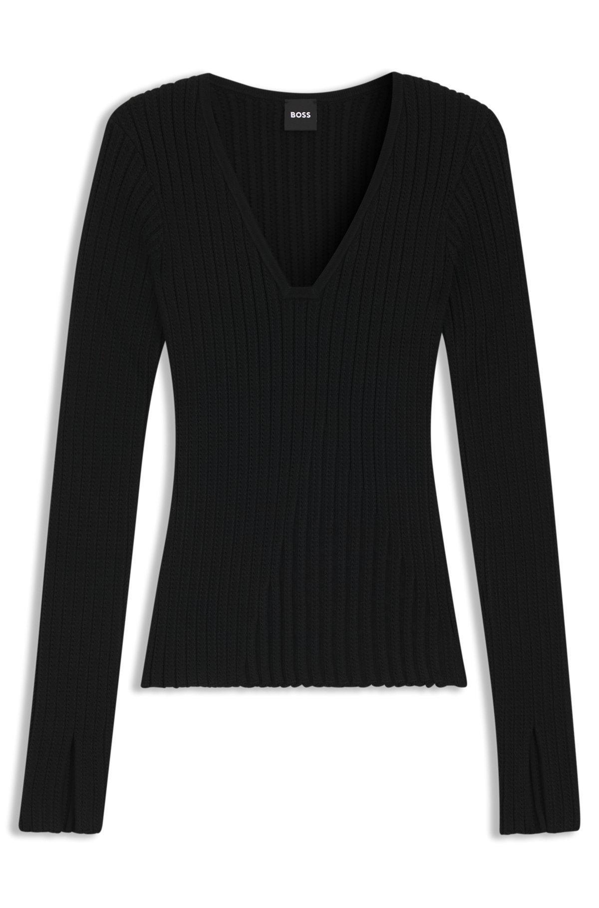 Knitted sweater in stretch fabric with two-tone pattern Product Image