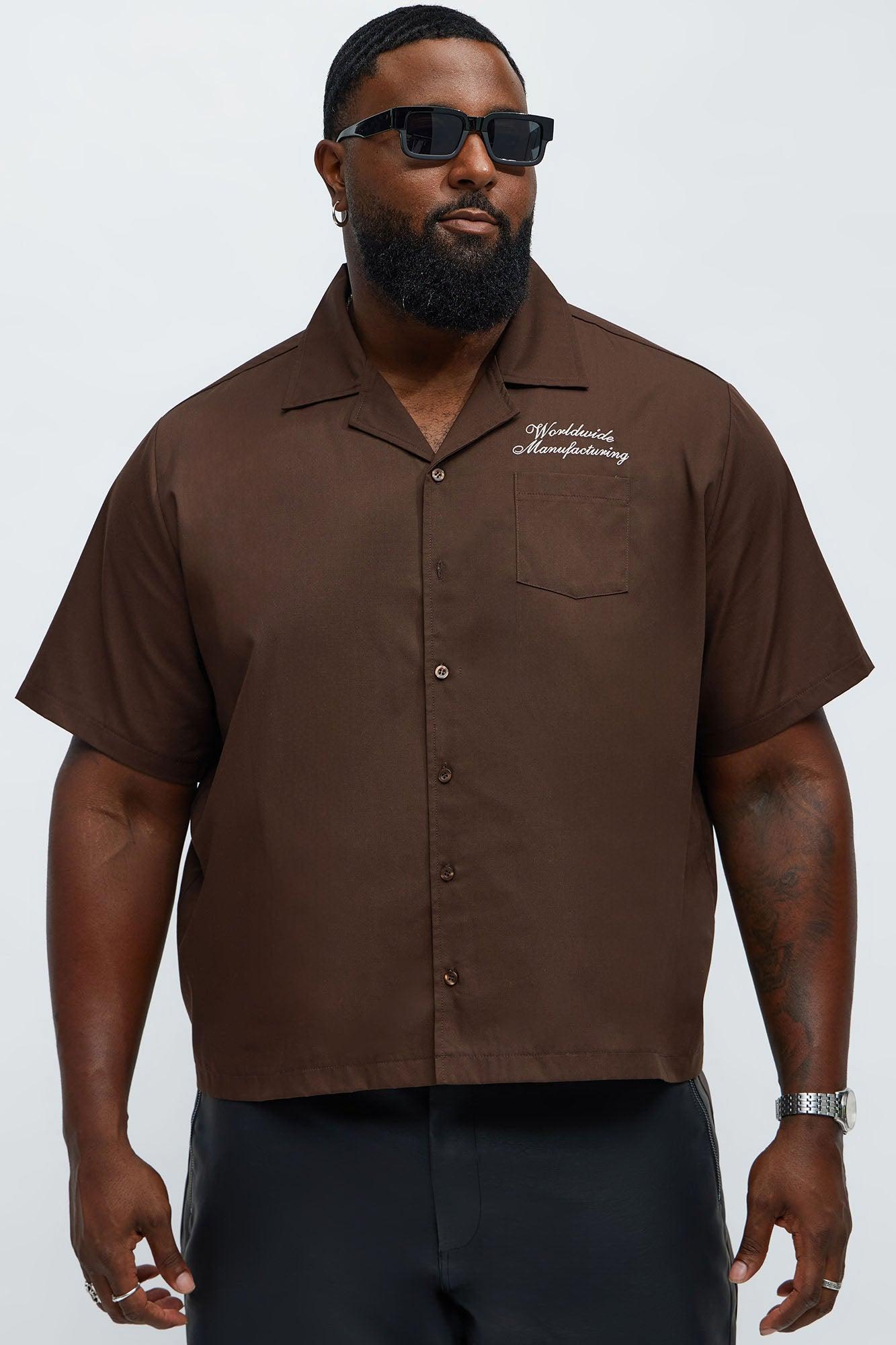 Cropped Worldwide Manufacturing Button Up Shirt - Dark Brown Product Image