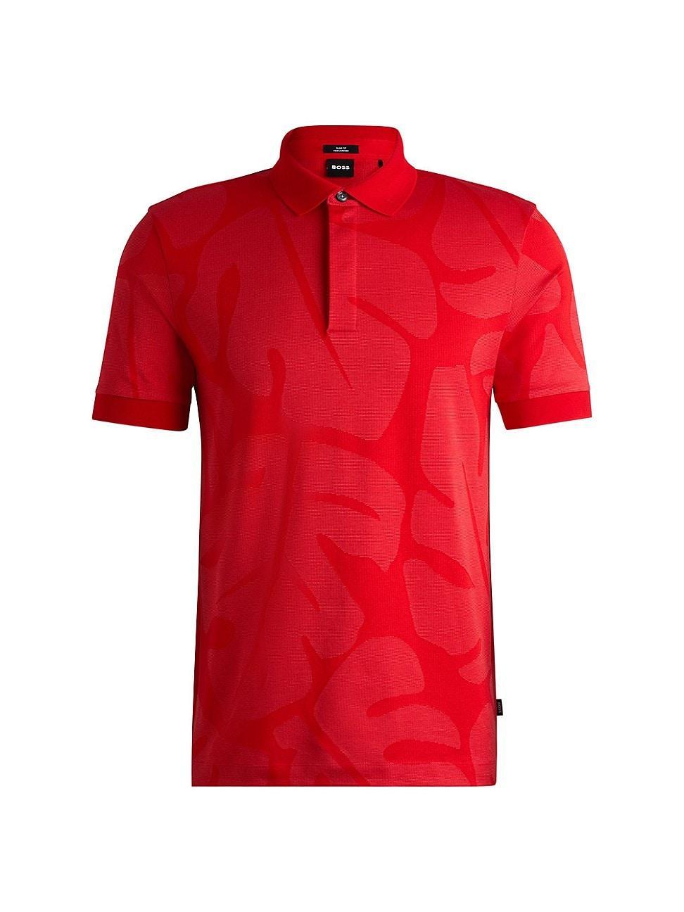 Mens Slim-Fit Polo Shirt in Monstera-Leaf Cotton Product Image
