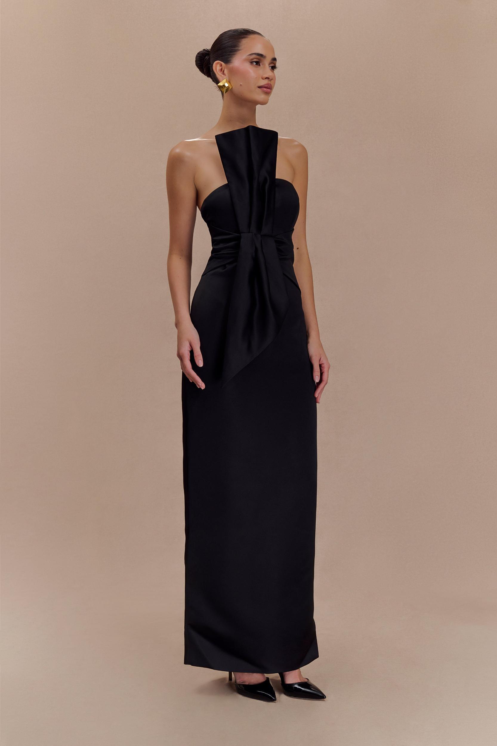 Cyrill Strapless Satin Structured Maxi Dress - Black Product Image