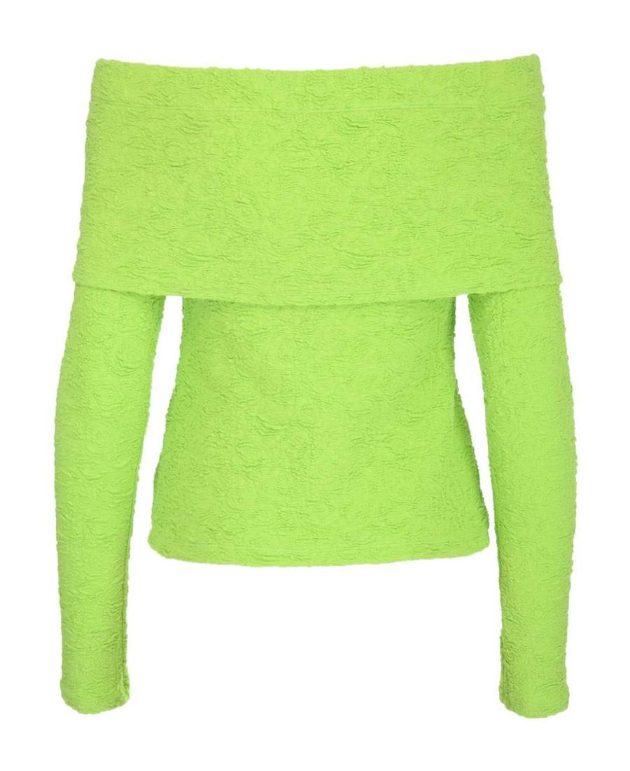 MSGM Off-shoulder Textured Top In Green Product Image