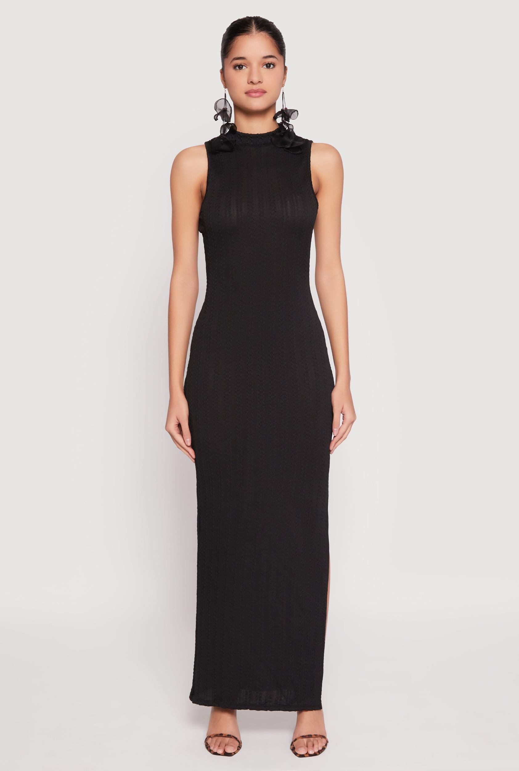 Womens Textured Knit Turtleneck Maxi Dress Product Image