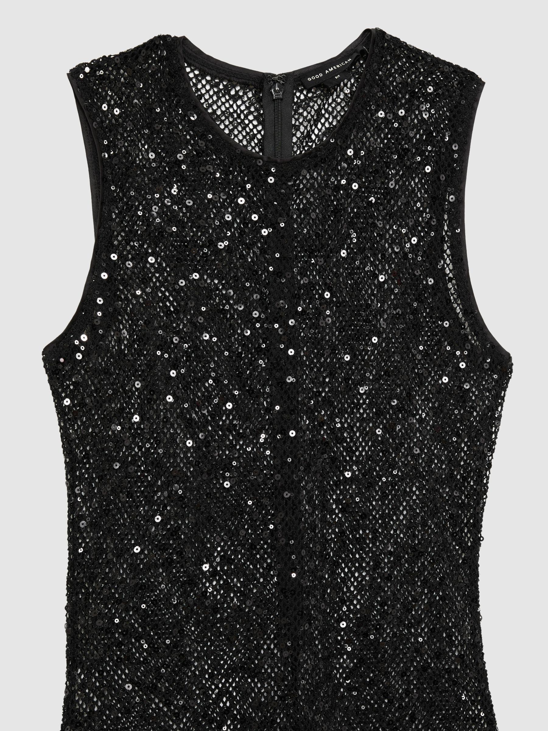 Good American Sequin Crochet Beach Cover-Up Dress in Black Product Image