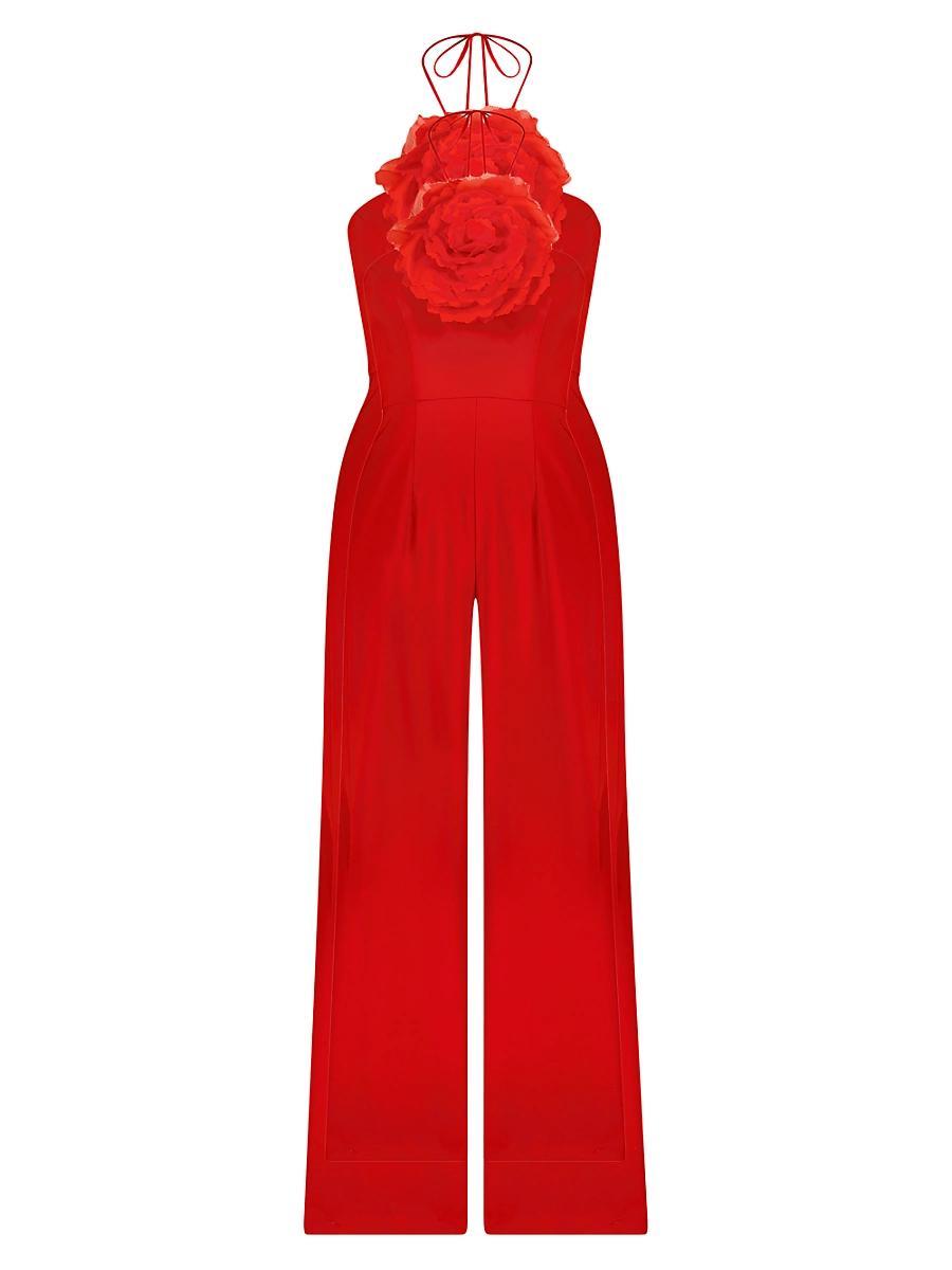 Womens Floral-Appliqud Crepe Wide-Leg Jumpsuit Product Image