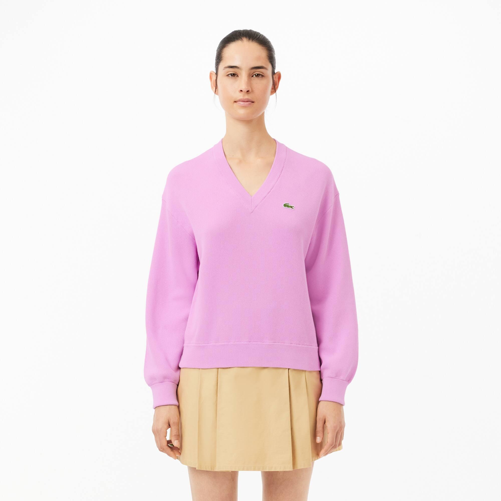 V Neck Cotton Moss Stitch Sweater Product Image