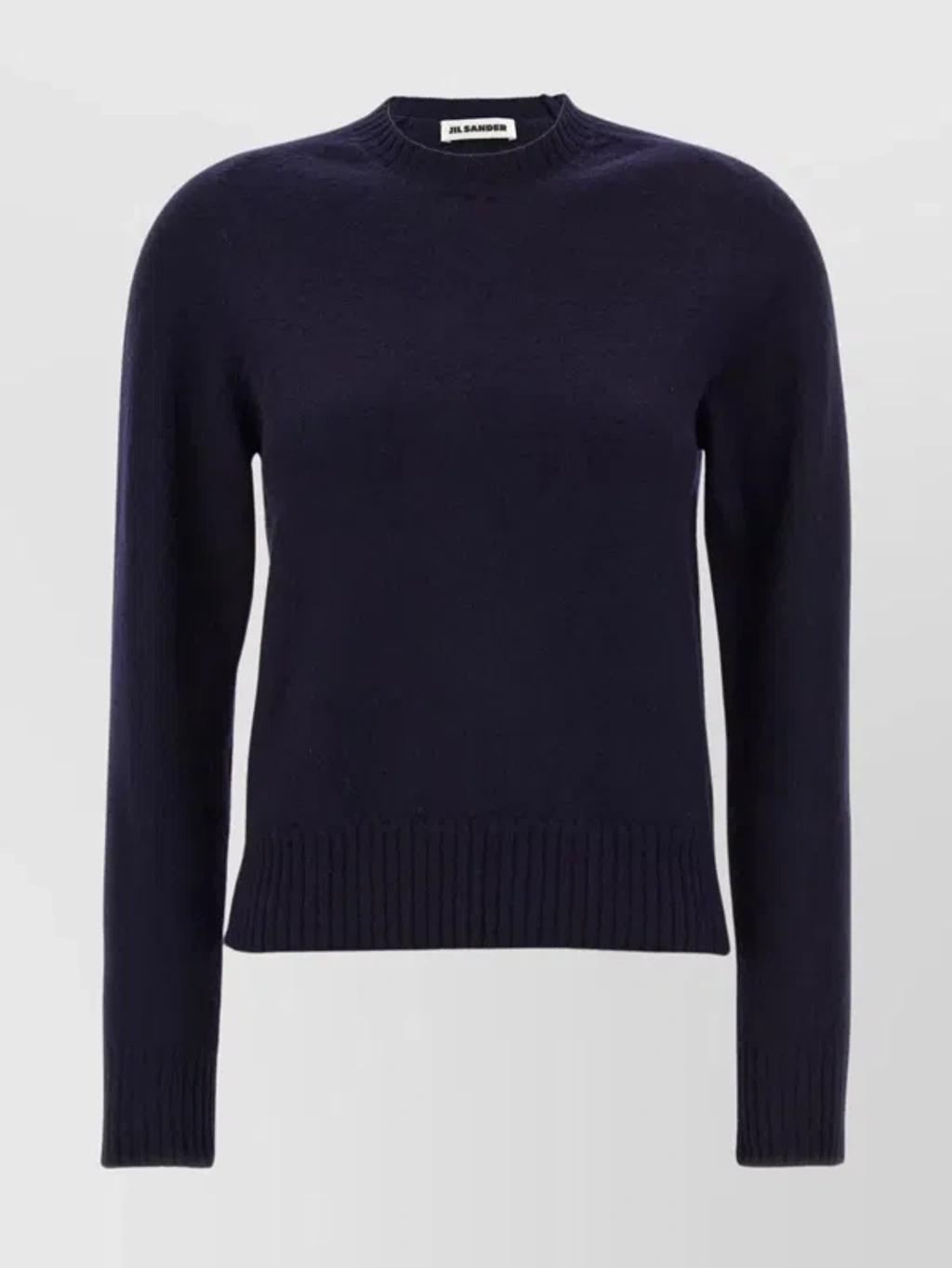 JIL SANDER Crew Neck Wool Sweater With Ribbed Cuffs In Black Product Image