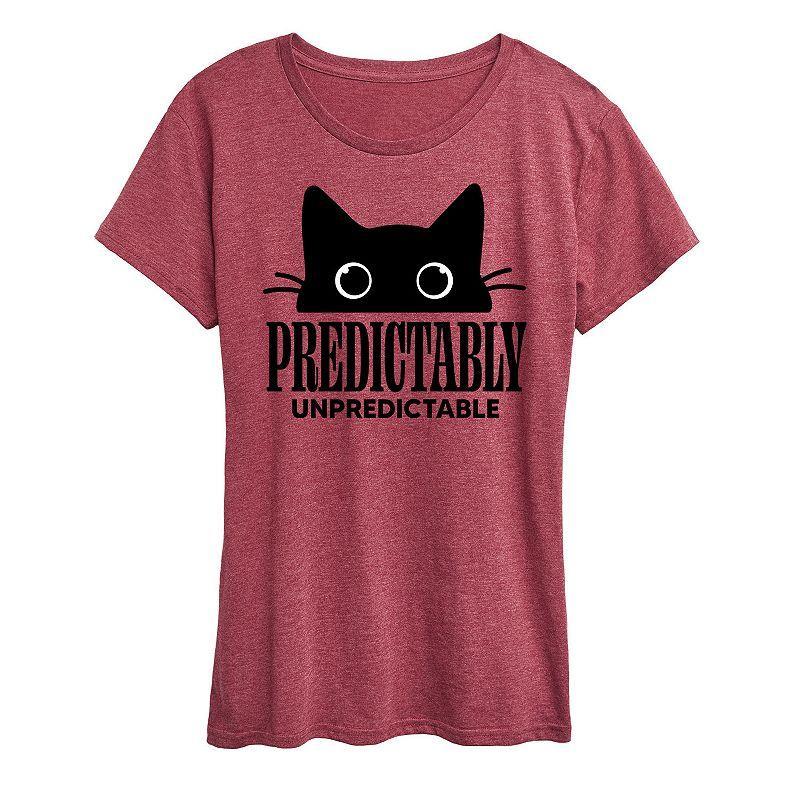 Womens Predictably Unpredictable Cat Graphic Tee, Girls Grey Wine Product Image