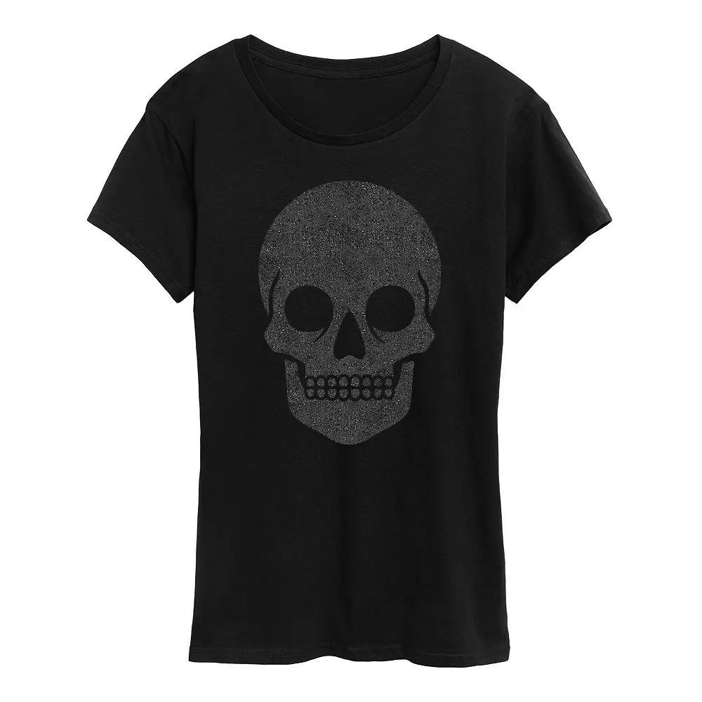 Women's Skull Sparkle Halloween Tee, Girl's, Size: Small, Grey Wine Product Image