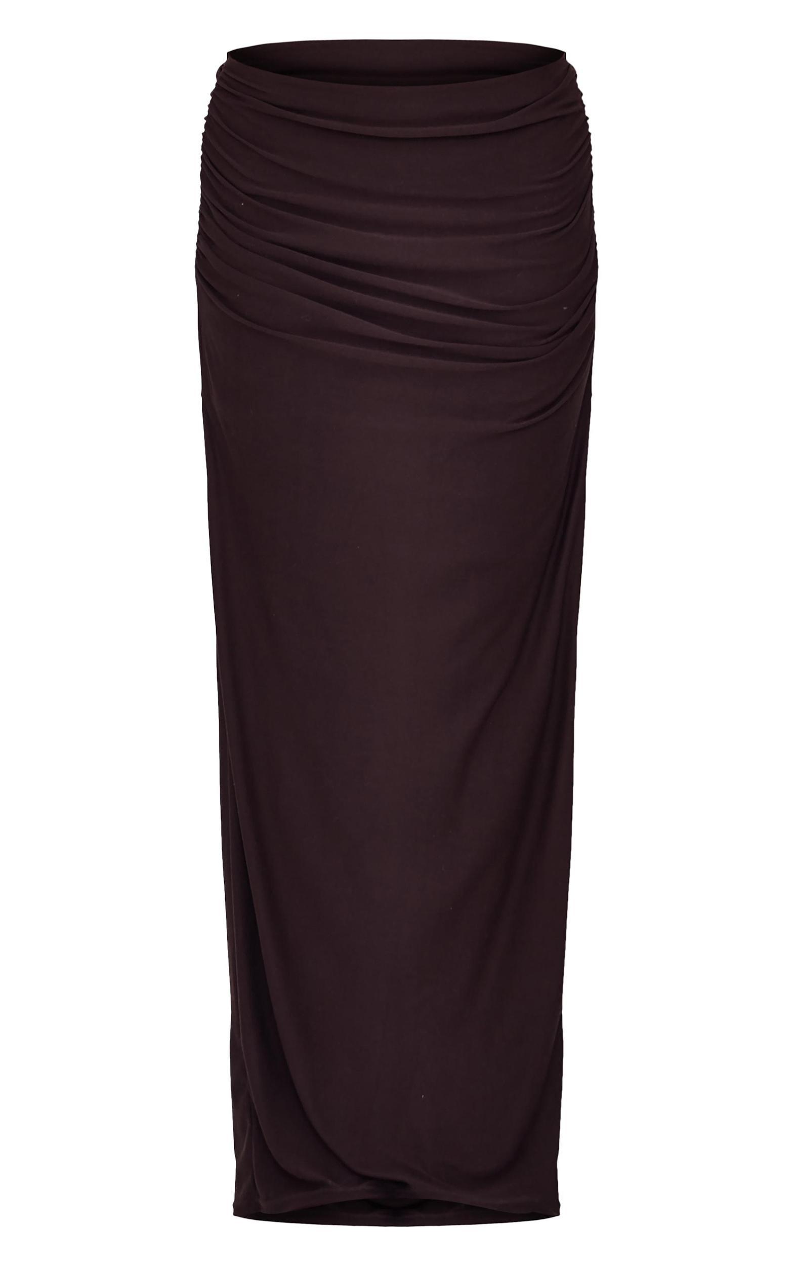 Chocolate Soft Touch Ruched Maxi Skirt Product Image