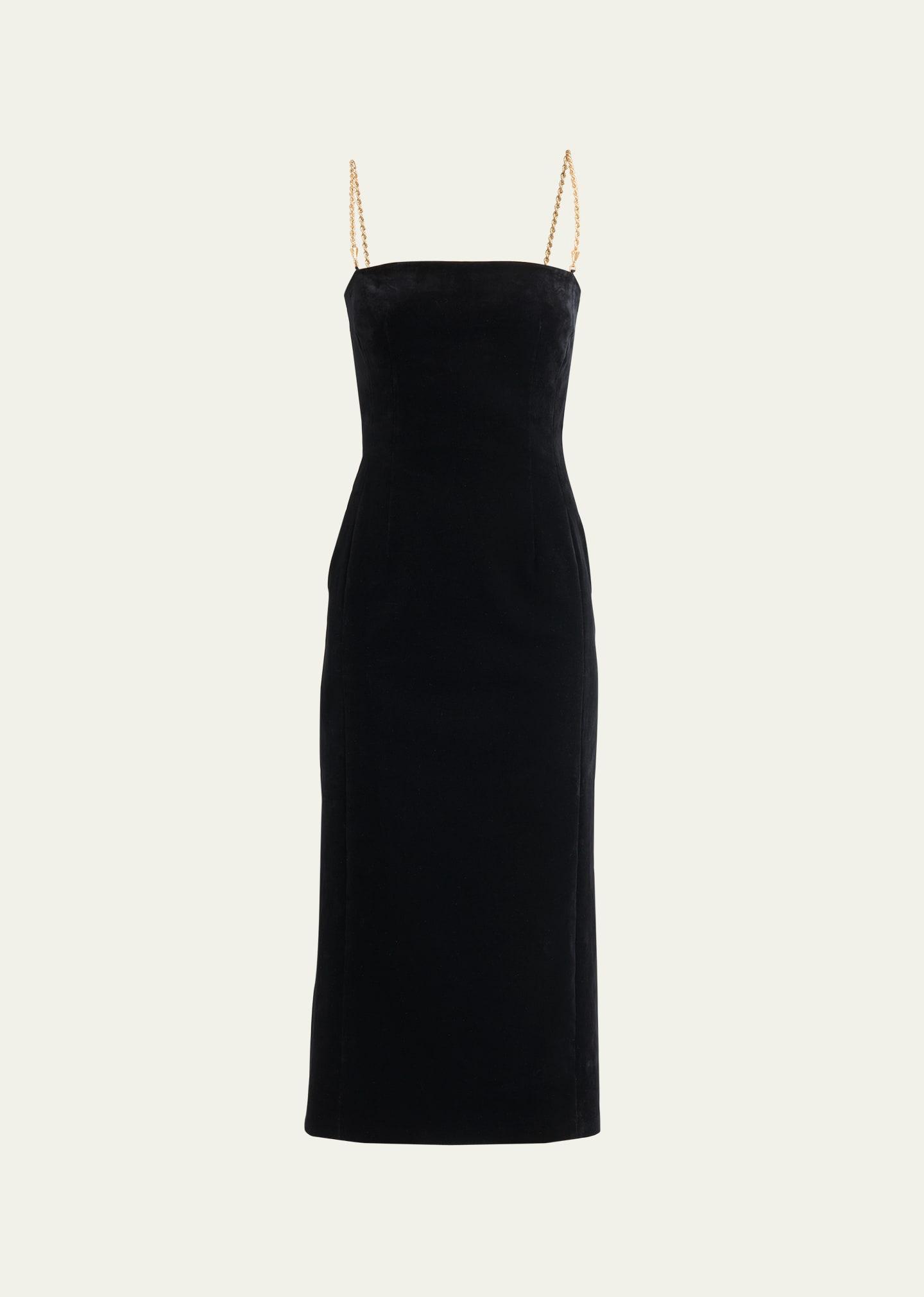 Sleeveless Chain-Straps Velvet Midi Dress Product Image