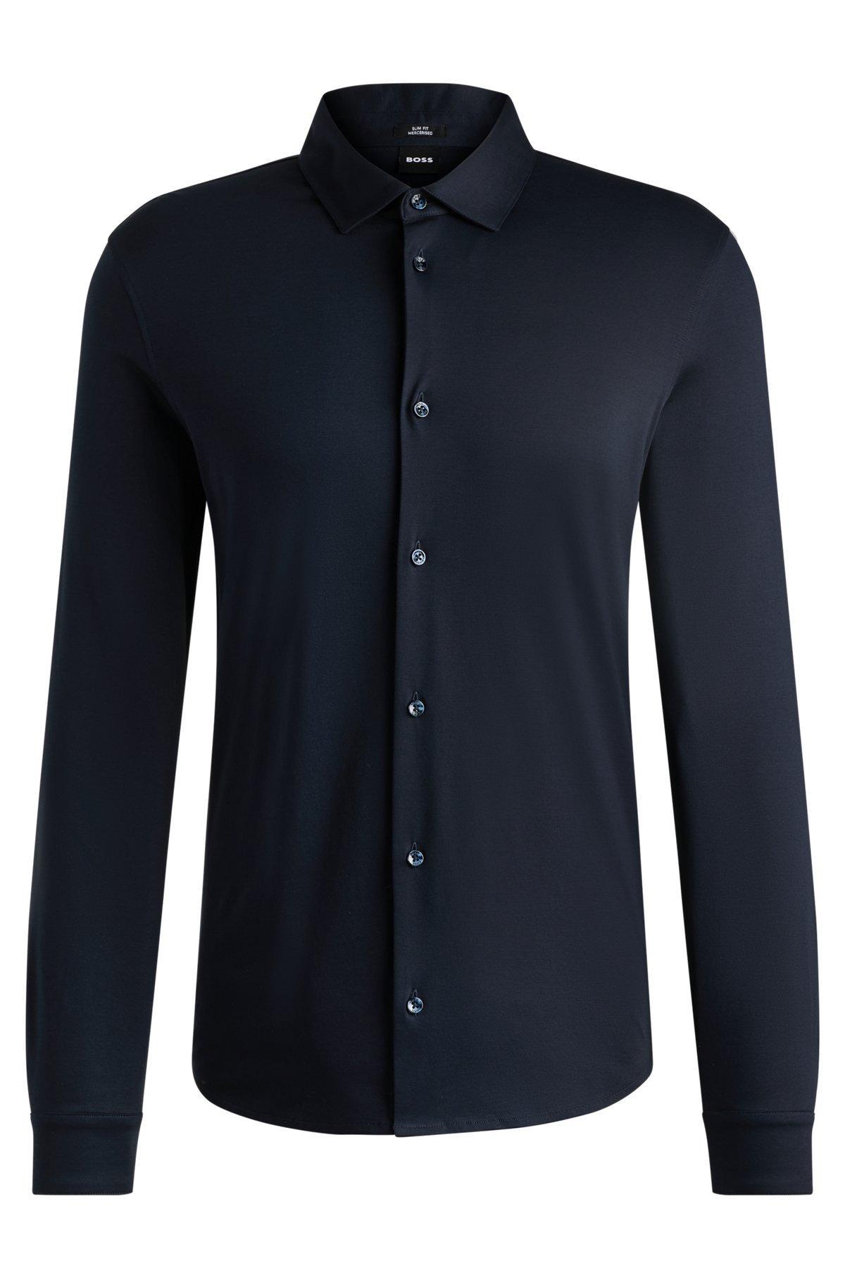 Slim-fit long-sleeved shirt in mercerized cotton Product Image