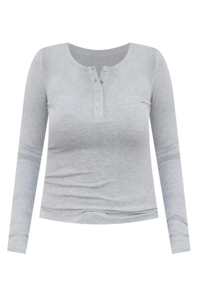 All The Better Grey Ribbed Knit Henley Long Sleeve Tee FINAL SALE Product Image