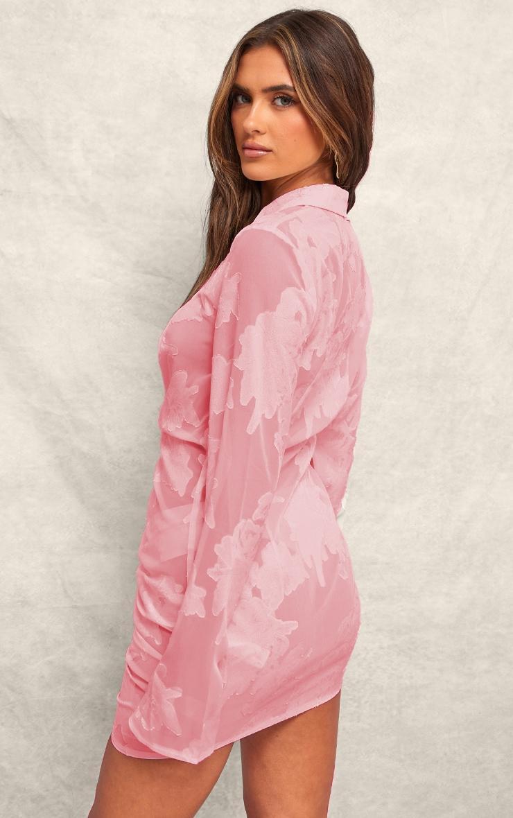 Pale Pink Satin Floral Shirt Mini Dress Product Image