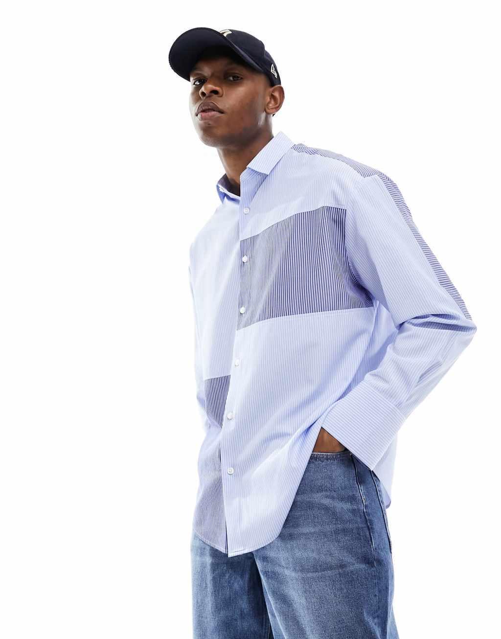 ASOS DESIGN 90s oversized shirt in blue workwear stripe  Product Image