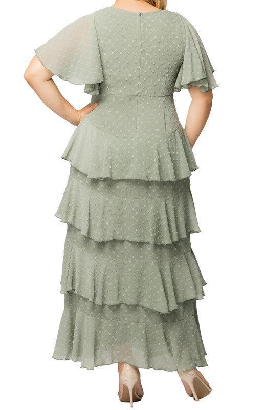 Sage Dot Tour de Flounce Chiffon Gown - Plus Product Image
