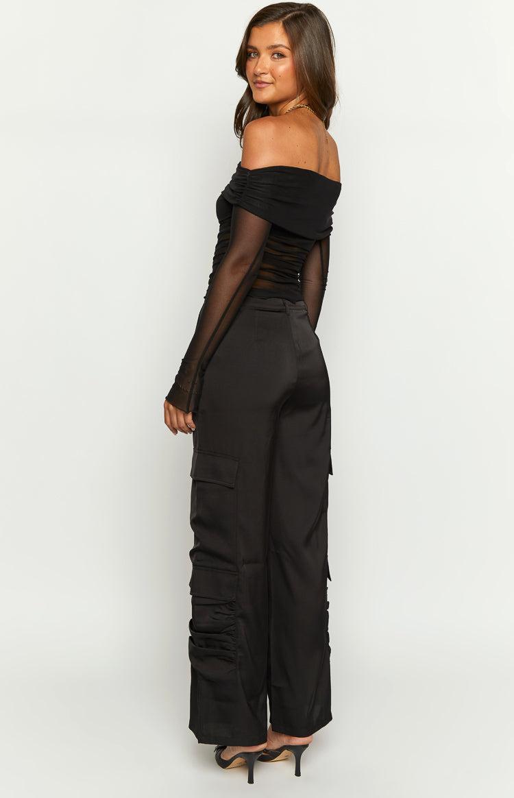 Satin Sapphire Black Cargo Pants Product Image