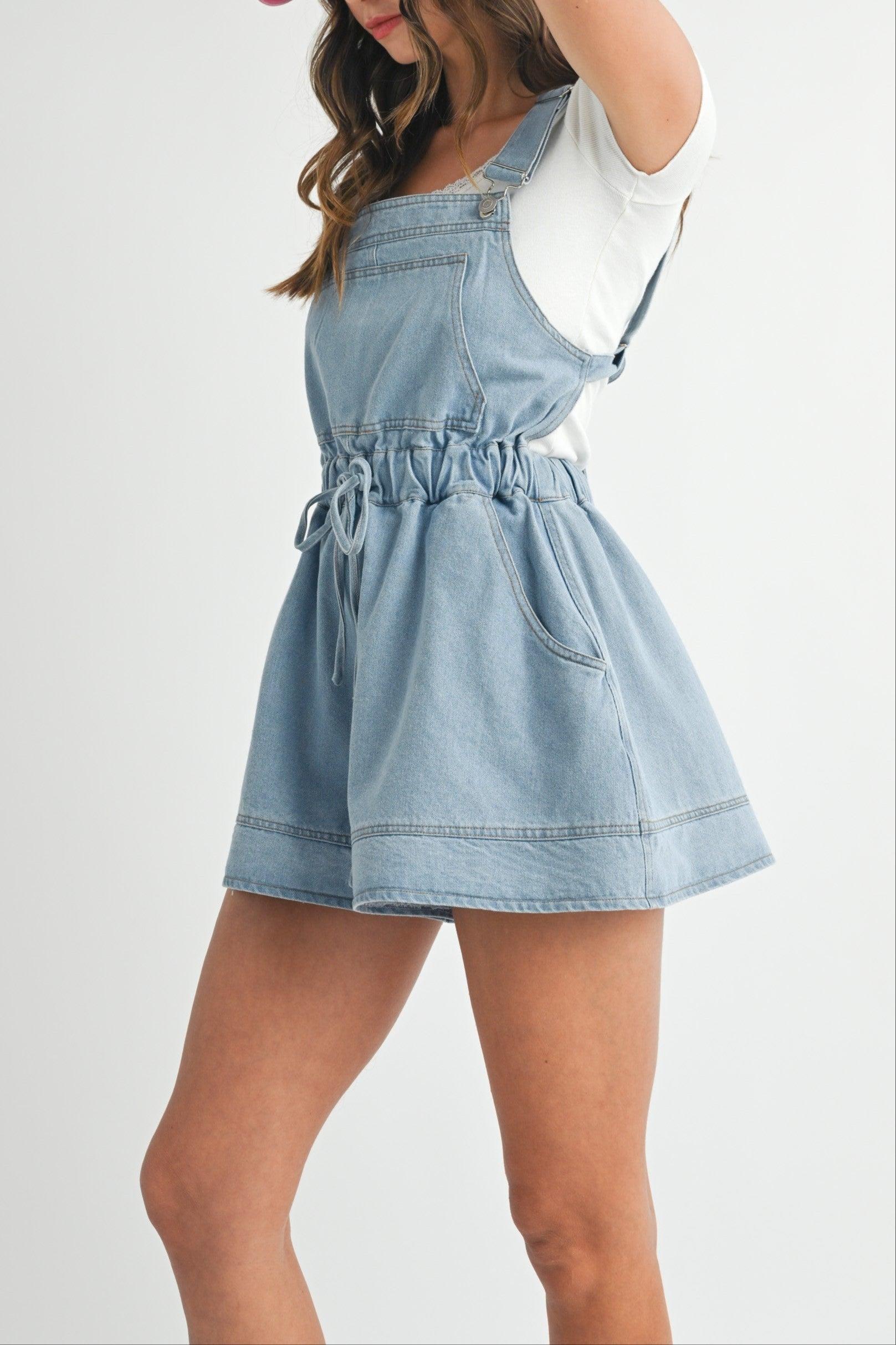 Denim Drawstring Overall Romper Product Image