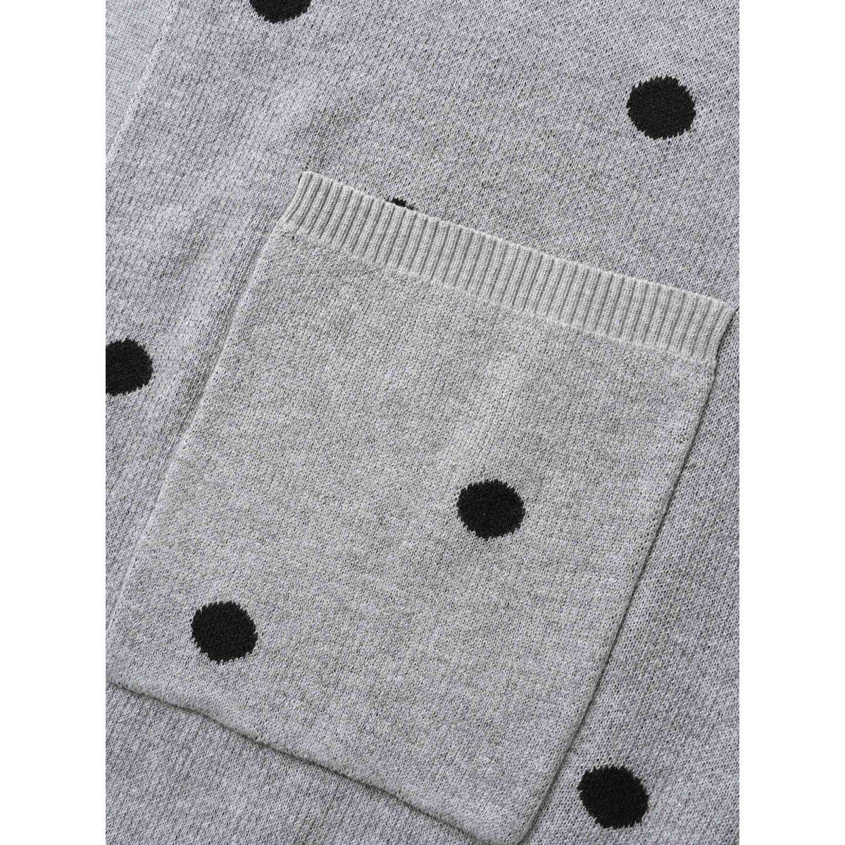 Plus Size Polka Dot Kimono Collar Patch Pocket Cardigan Mediumgray Women Casual Loose Long Sleeve Everyday Cardigans BloomChic 30/6X Product Image