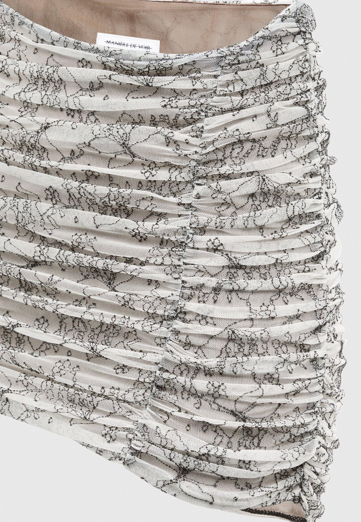 Ruched Lace Asymmetric Mini Skirt - Off White Female Product Image