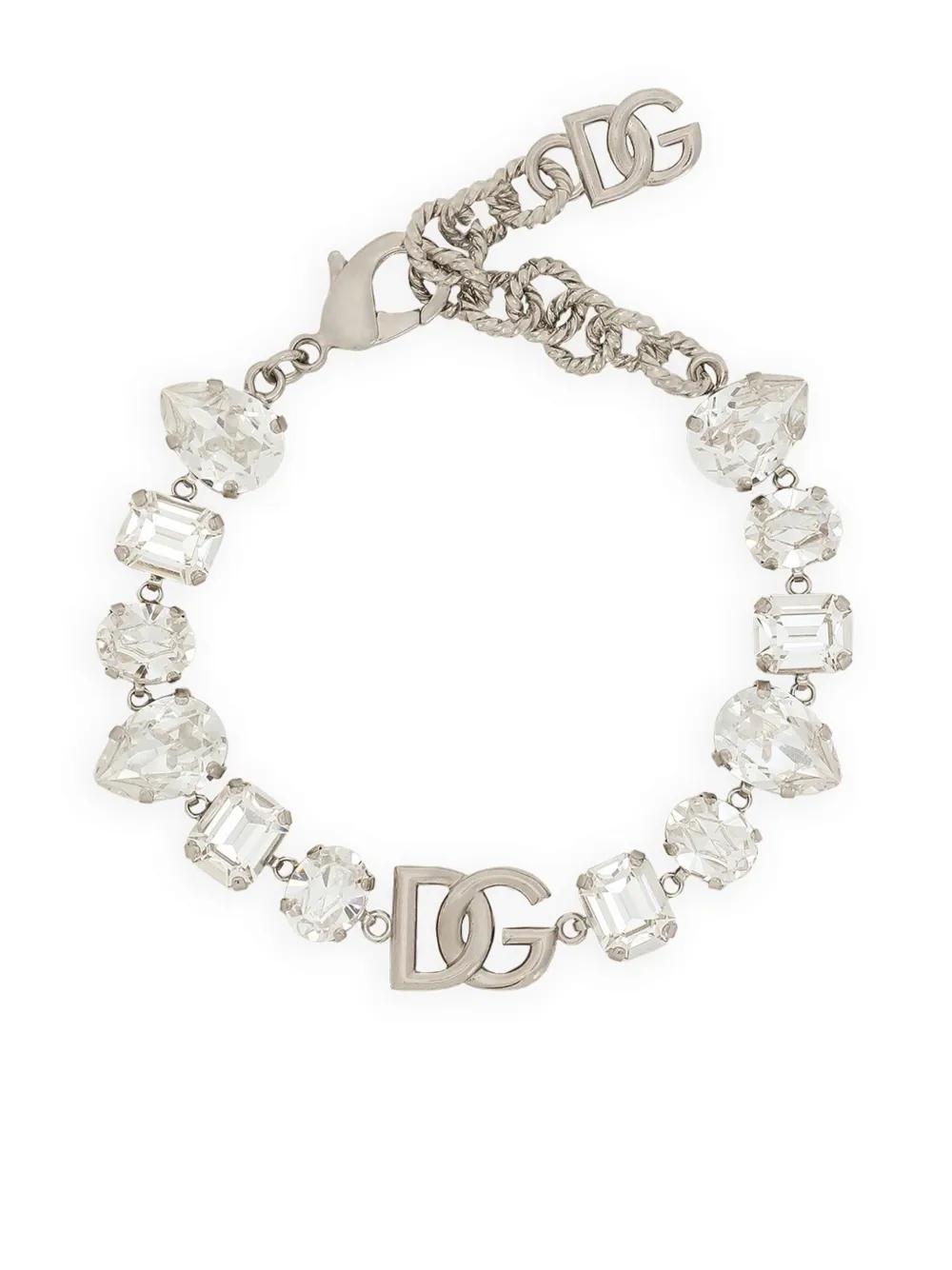 DOLCE & GABBANA Dg-plaque Crystal-embellished Bracelet In Silber Product Image