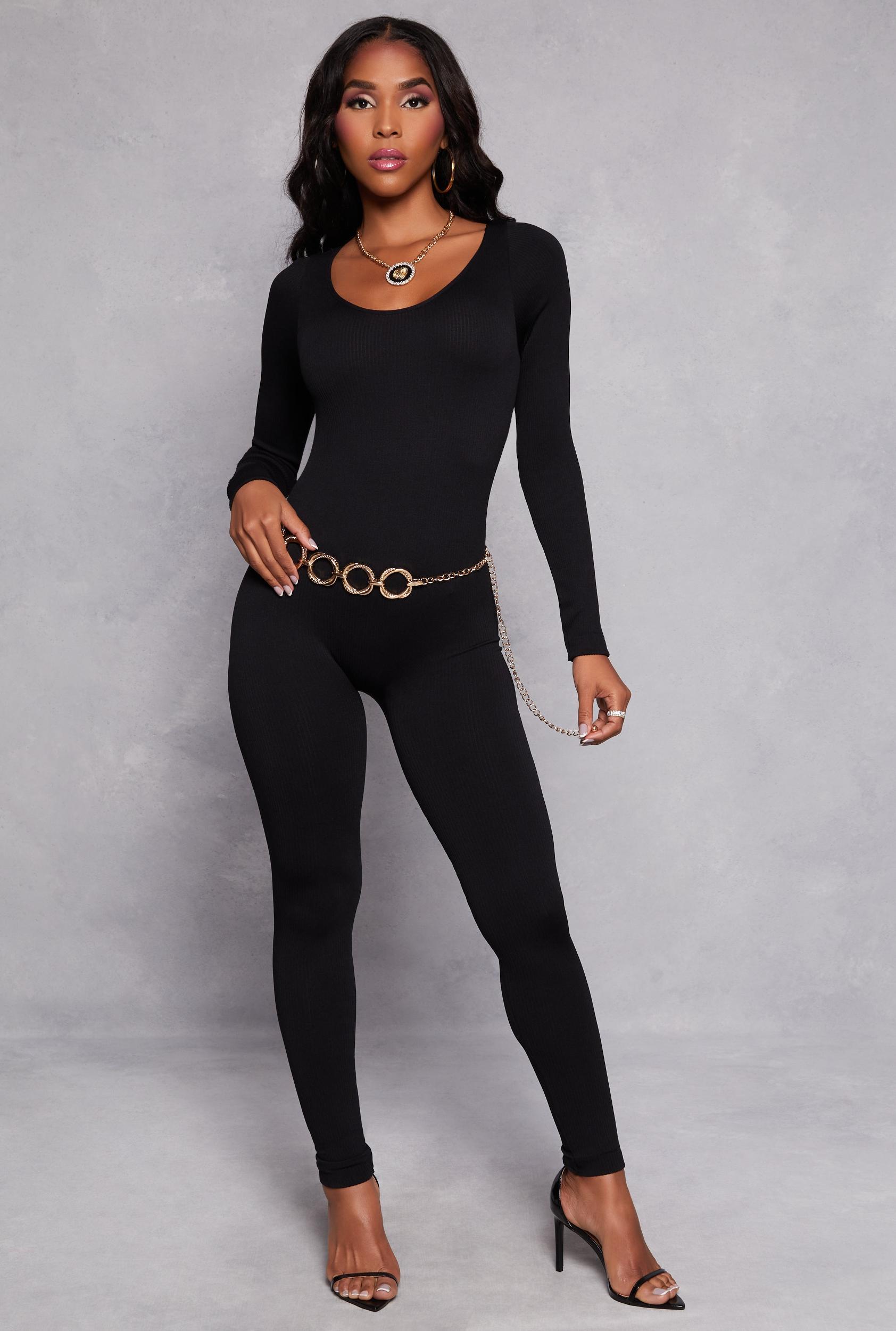 Womens Seamless Ribbed Knit Scoop Neck Catsuit Product Image