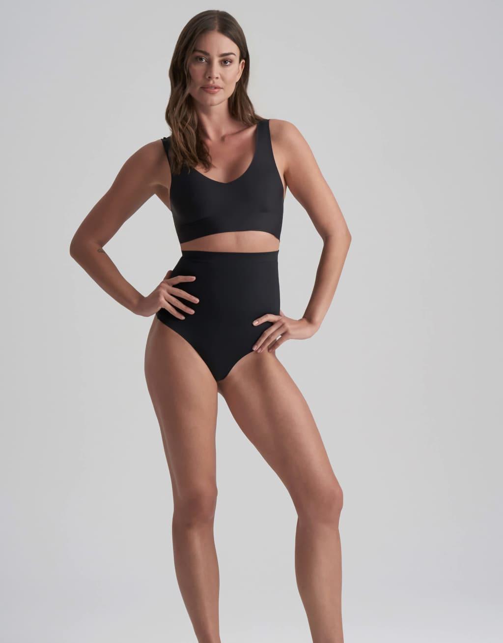 Bye Bra invisible high waist medium shaping thong in black Product Image