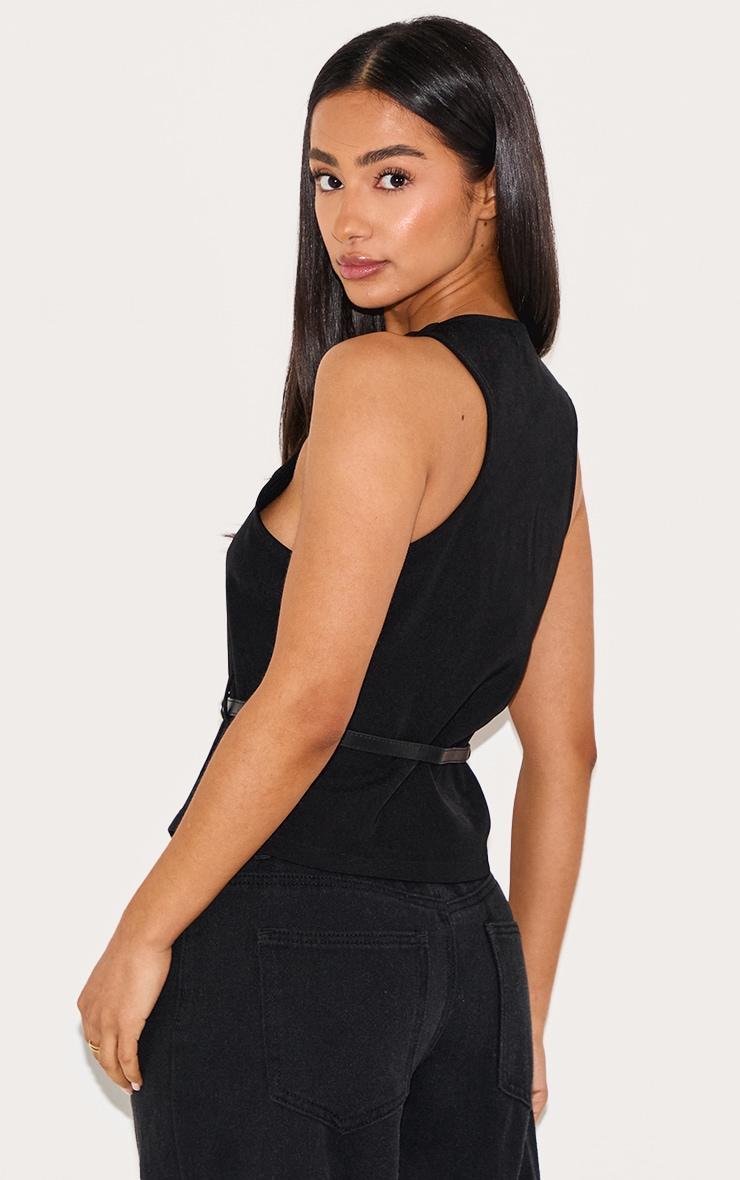 Petite Black Racer Belt Detail Longline Vest Product Image