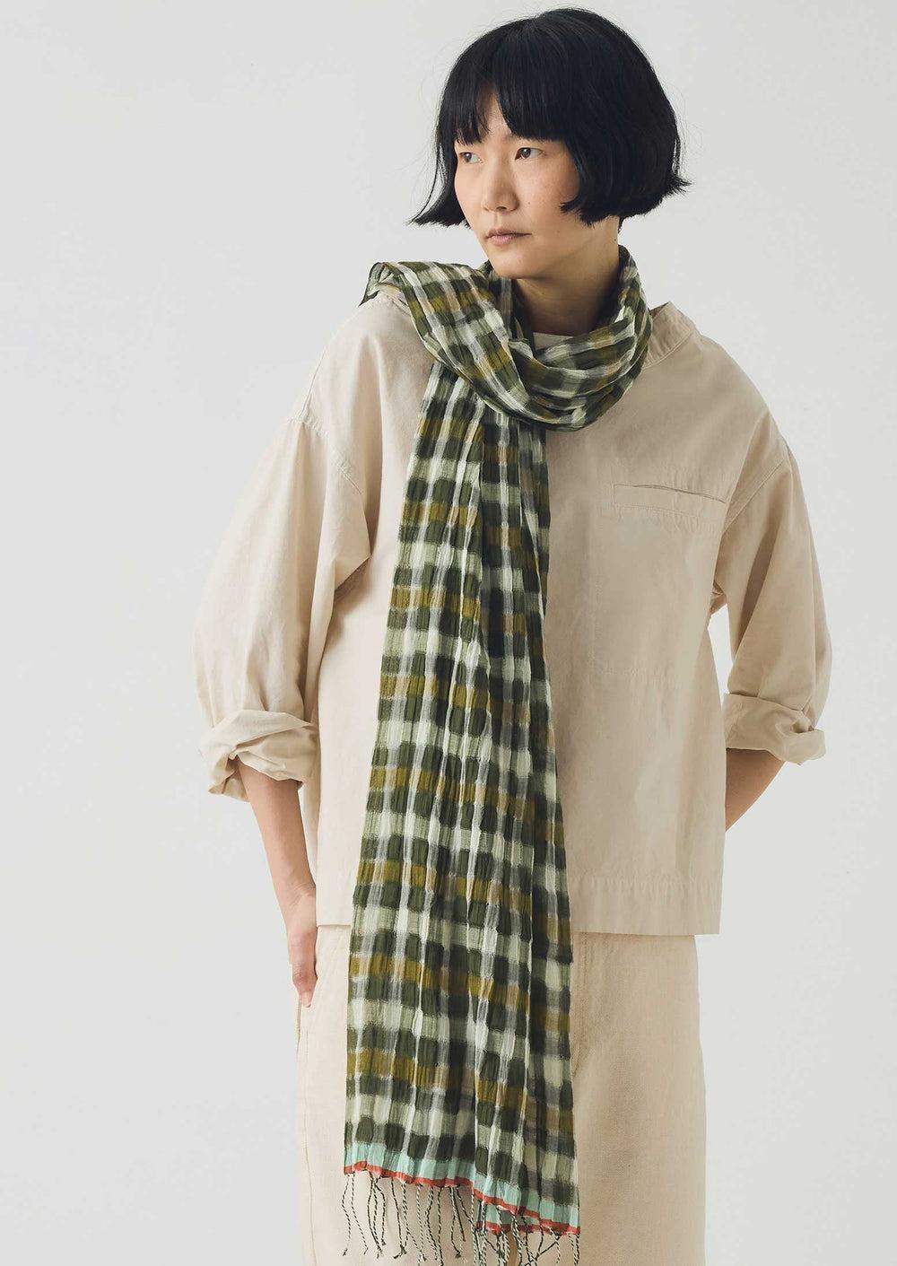 Cafe Tile Gingham Cotton Scarf | Cardinal Red Product Image